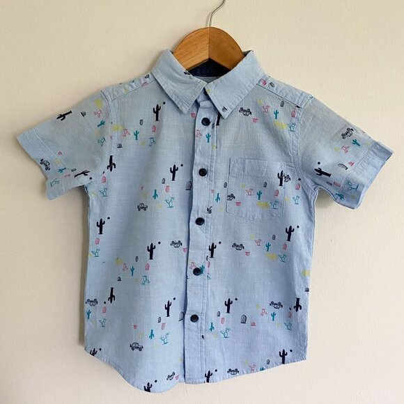 Wonder Nation Boy's Button Down Short Sleeve Shirt. Size XS (4-5). Fun Design - Picture 5 of 6